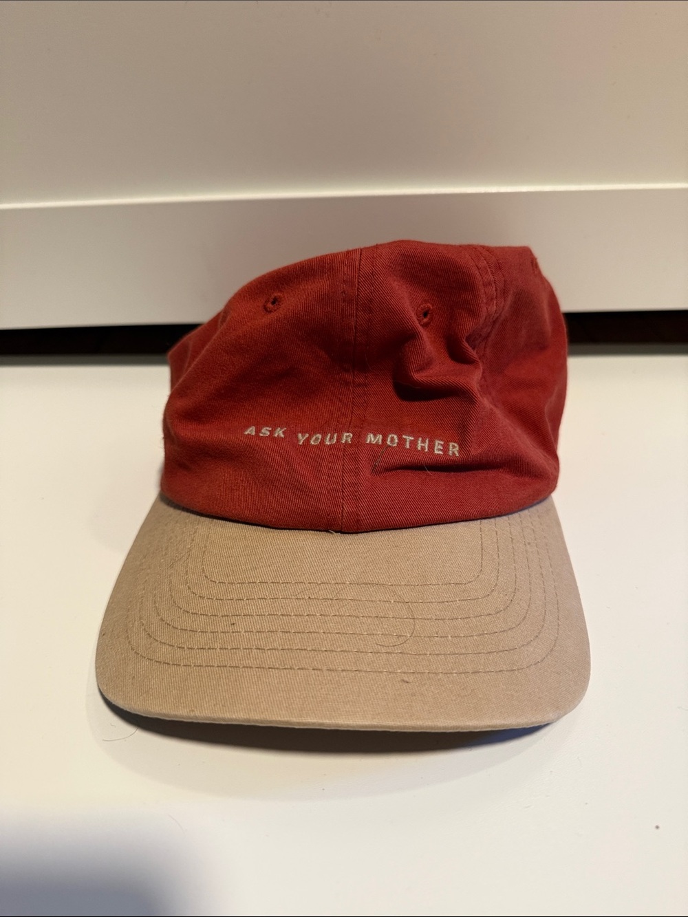 Dad hat “ask your mother” Two-Tone Cap - Rust Red and Tan